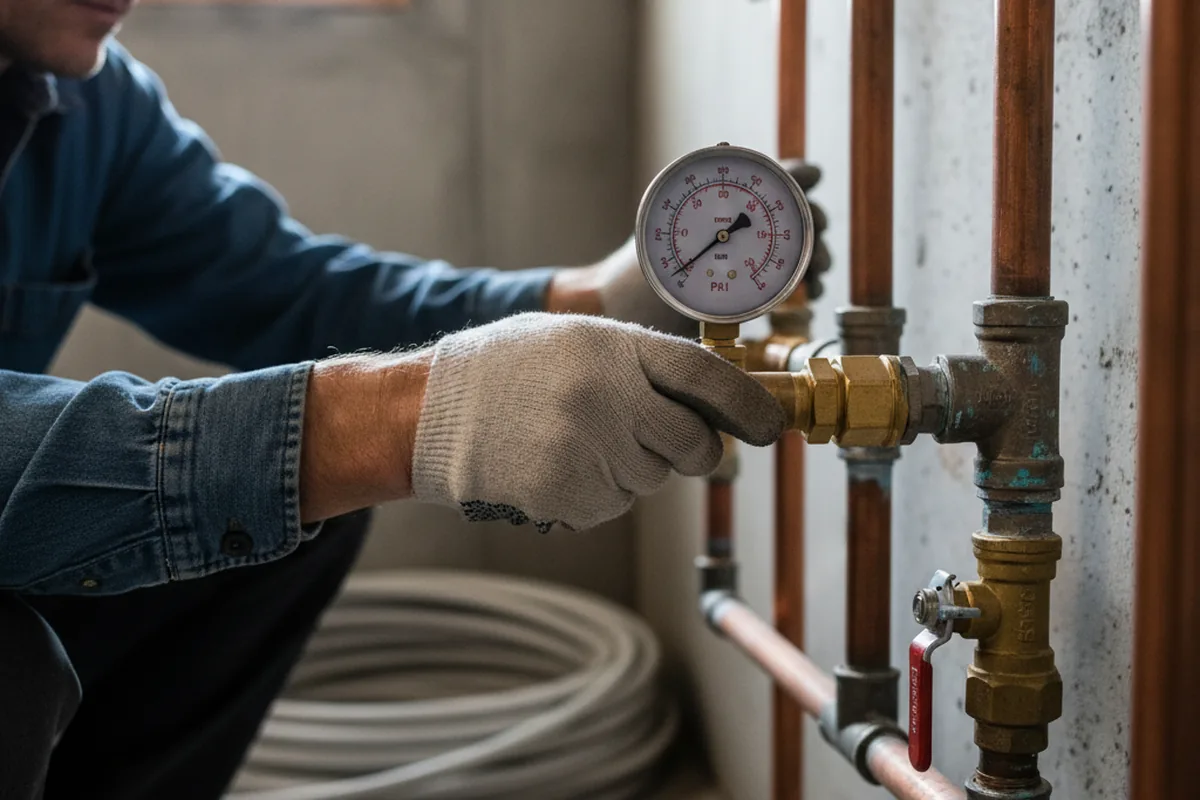 Pressure testing a repaired line during Water Line Repair in Belcher